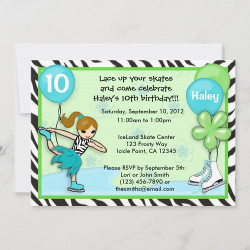 Ice Skating Birthday Invitation zebra print