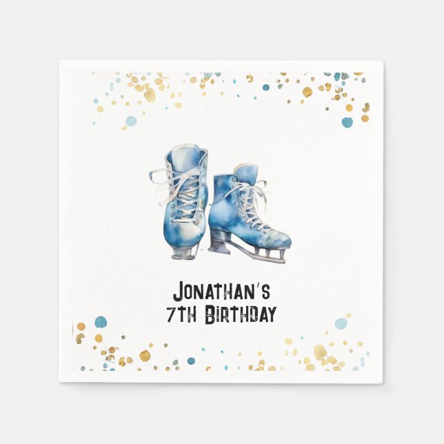 Ice-Skating Birthday Napkin, Hockey Birthday  Napkins (Front)
