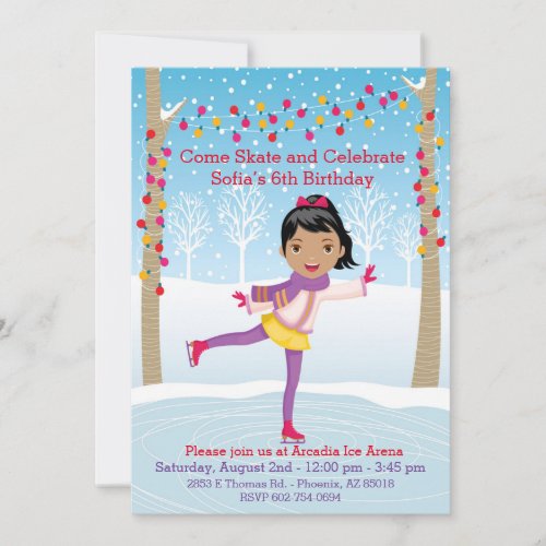 Ice Skating Birthday Party _ African American Girl Invitation