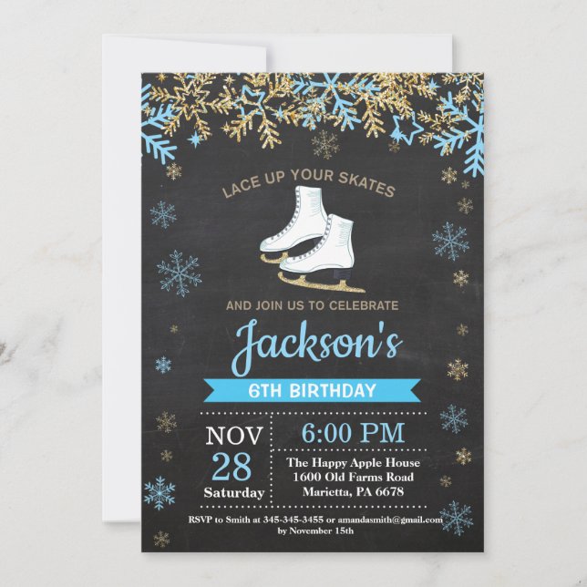 Ice Skating Birthday Party Blue Skate Invitation (Front)