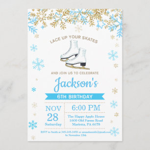 Ice Skating Birthday Party Blue Skate Invitation