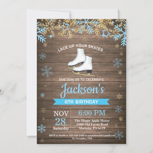 Ice Skating Birthday Party Blue Skate Invitation (Front)