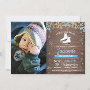 Ice Skating Birthday Party Blue Skate Photo Invitation