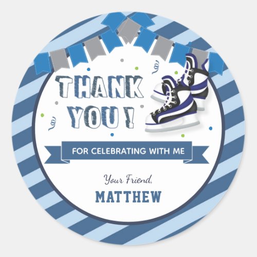 Ice Skating Birthday Party Blue Thank You Favor Classic Round Sticker
