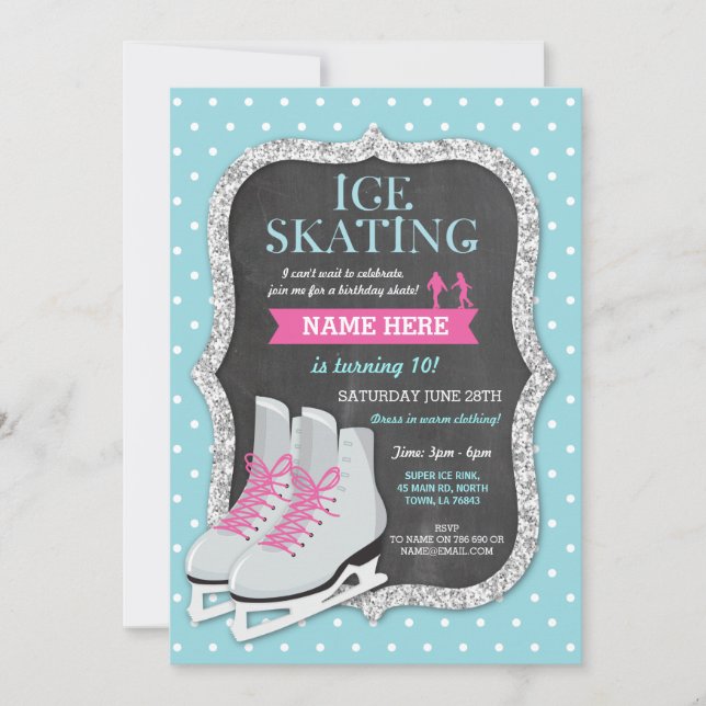 Ice Skating Birthday Party Chalk Skate Invite (Front)