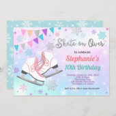 Ice skating birthday party pastel rainbow skate invitation (Front/Back)