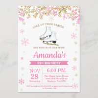 Ice Skating Birthday Party Pink Skate Invitation