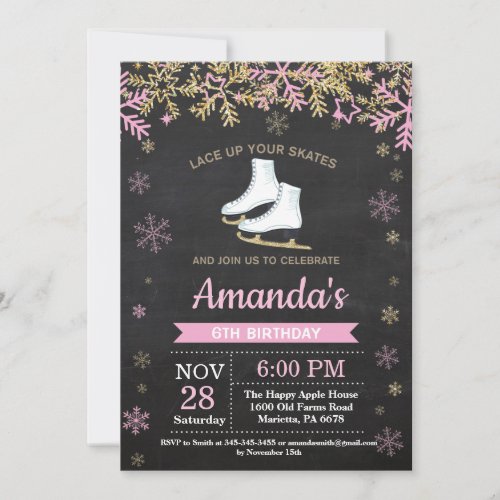 Ice Skating Birthday Party Pink Skate Invitation