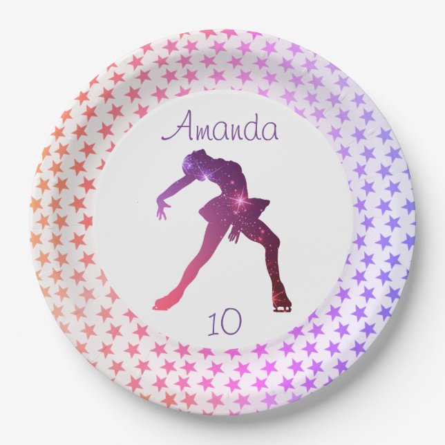 Ice skating birthday party plate (stars) (Front)