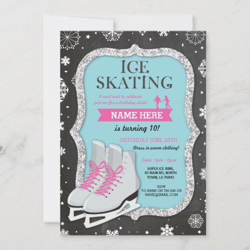 Ice Skating Birthday Party Snowflake Chalk Invite