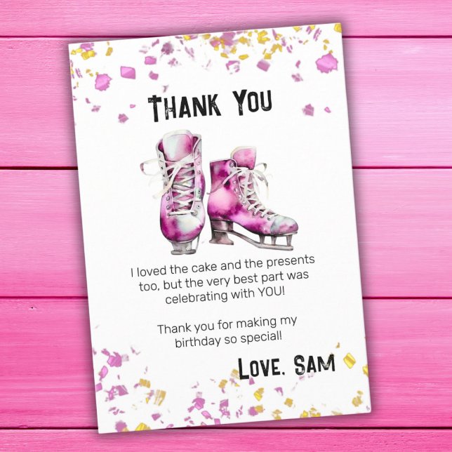 Ice Skating Birthday Party - Winter Birthday Thank You Card (Creator Uploaded)