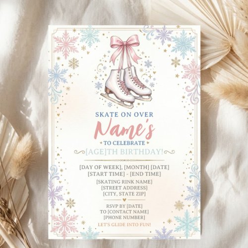 Ice Skating Birthday Pastel Figure Skating Party Invitation