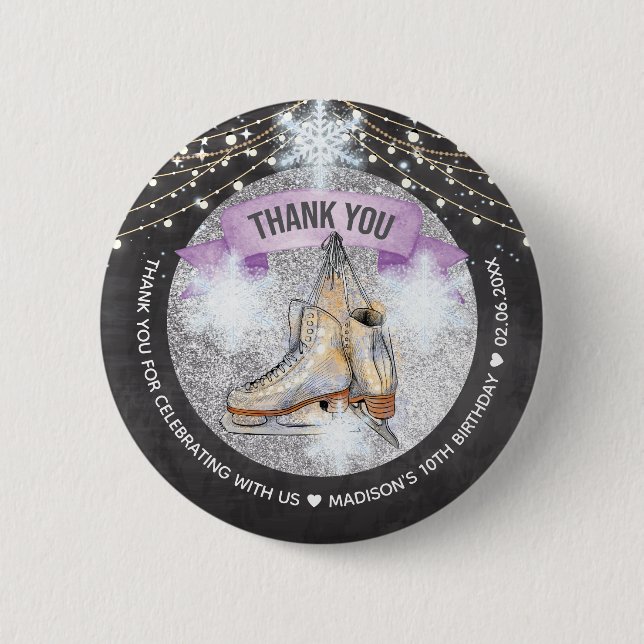 Ice Skating Birthday Personalized Button (Front)