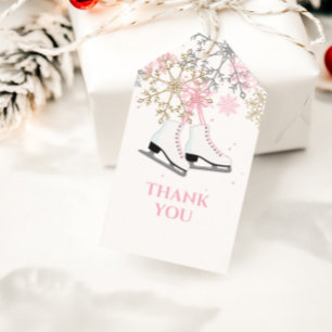 Ice Skating Birthday Pink Gold Snowflakes Gift Tags