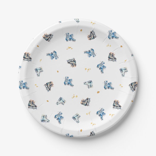 Ice-Skating Birthday Plates, Hockey Birthday  Paper Plates (Front)