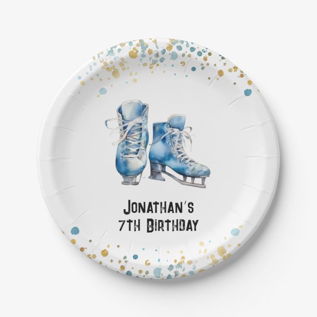Ice-Skating Birthday Plates, Hockey Birthday  Paper Plates (Front)