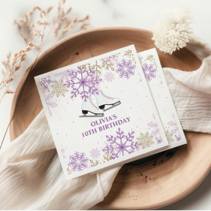 Ice Skating Birthday Purple and Gold Snowflake Napkins