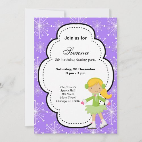 Ice Skating Birthday (Purple) Personalized Announcement
