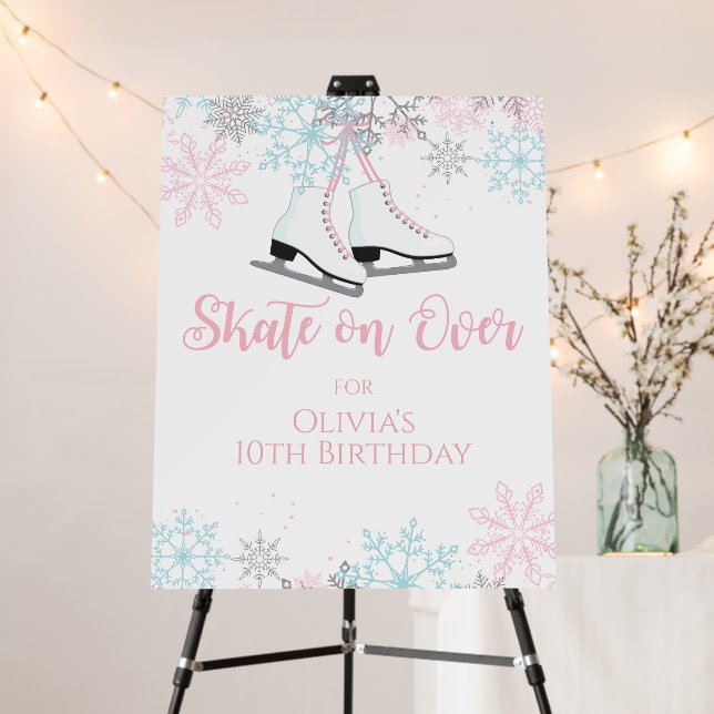 Ice Skating Birthday Snowflake Pink Blue Silver Foam Board (In Situ (Stand))