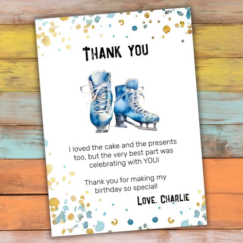 Ice_Skating Birthday Thank You Card Blue Gold