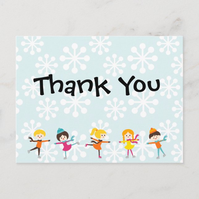 Ice Skating Birthday Thank You Postcard (Front)