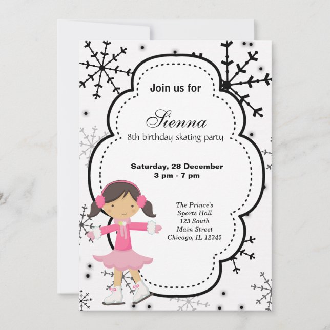 Ice Skating Birthday (White) Invitation (Front)