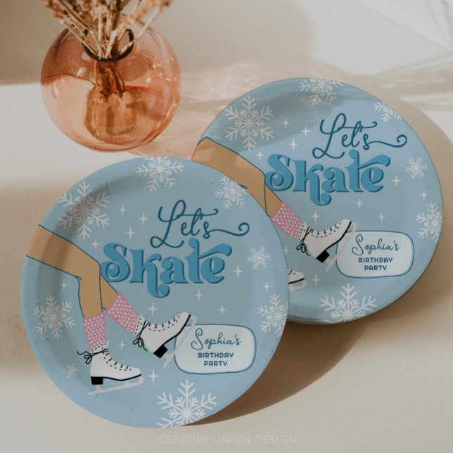Ice Skating Birthday Winter Skate Party Decor Paper Plates (Creator Uploaded)