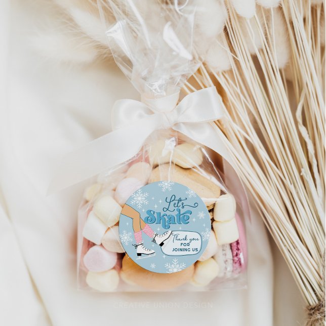 Ice Skating Birthday Winter Skate Party Favors Classic Round Sticker (Creator Uploaded)