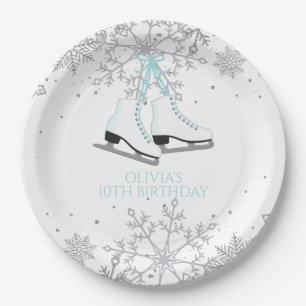 Ice Skating Blue Silver Gold Snowflakes Birthday P Paper Plates