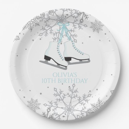 Ice Skating Blue Silver Gold Snowflakes Birthday P Paper Plates