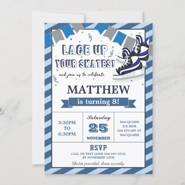Ice Skating Boy Birthday Party Invitation (Front)