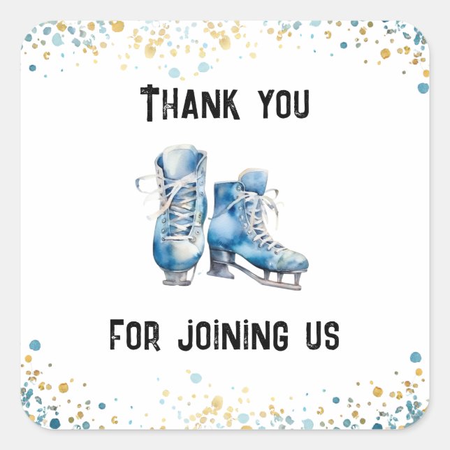 Ice-Skating Boys Hockey Birthday Party Favor Square Sticker (Front)