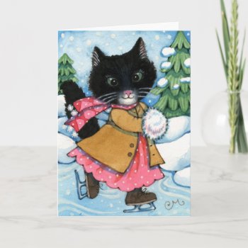 Ice Skating Cat - Cute Kitten Greeting Card by yarmalade at Zazzle