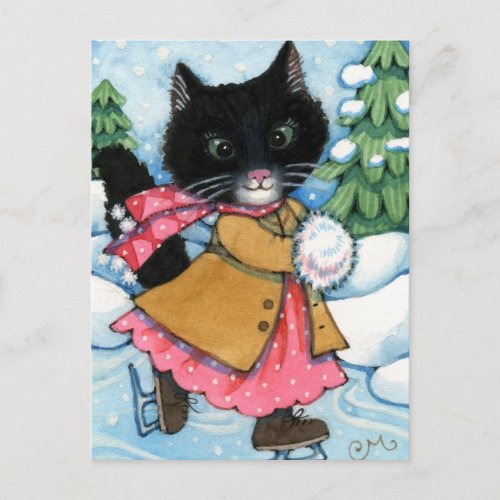 Ice Skating Cat - cute kitten Postcard