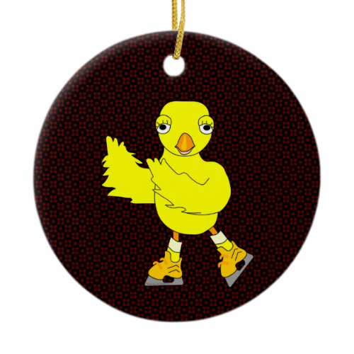 Ice Skating Chick Ceramic Ornament