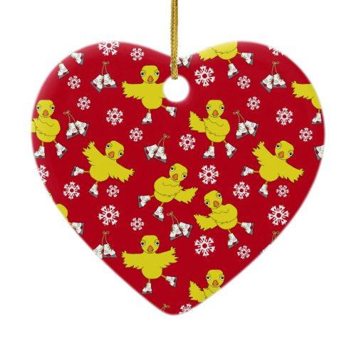 Ice Skating Chick Snowflake Pattern Ceramic Ornament
