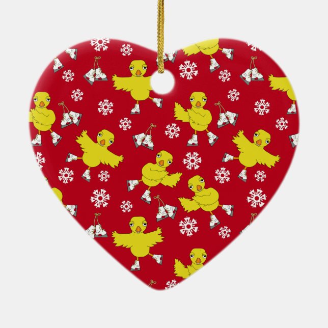 Ice Skating Chick Snowflake Pattern Ceramic Ornament (Back)