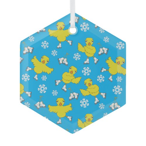 Ice Skating Chick Snowflake Pattern Glass Ornament