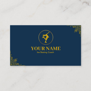 Ice Skating Coach Gold & Blue Navy Business Card