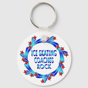 Ice Skating Coaches Rock Red Stars Keychain