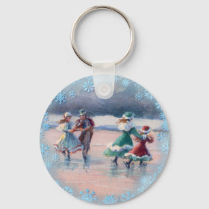 ICE SKATING COUPLES by SHARON SHARPE Card Keychain