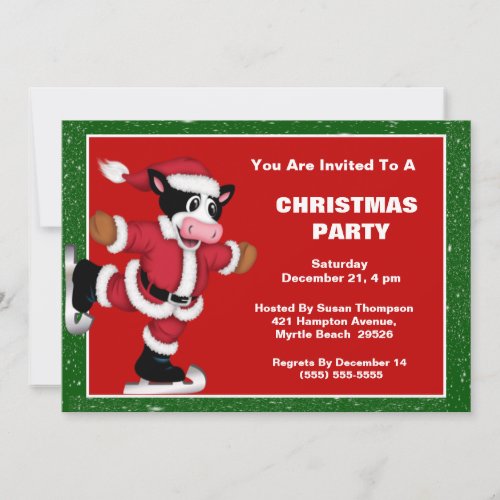 Ice Skating Cow Christmas Party Invitation