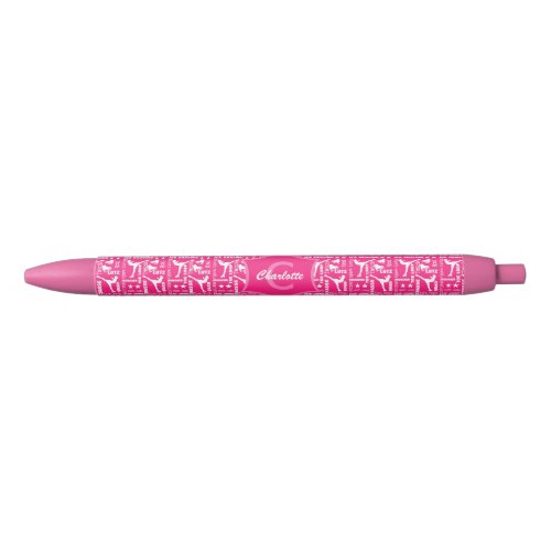 Ice Skating Cute Pink White Girly Monogrammed Black Ink Pen