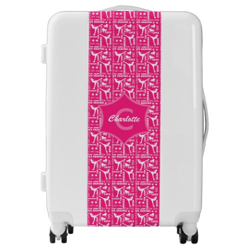 Ice Skating Cute Pink White Girly Monogrammed Luggage