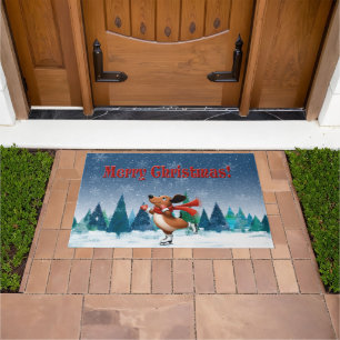 Ice Skating Dachshund Christmas Doormat