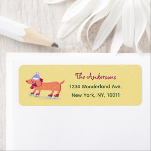 Ice Skating Dachshund Cream Yellow Return Address Label