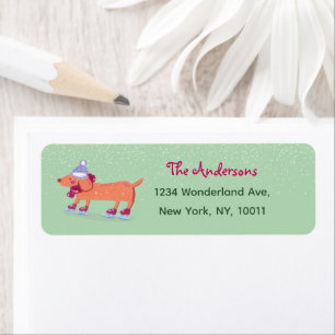 Ice Skating Dachshund Light Green Return Address Label