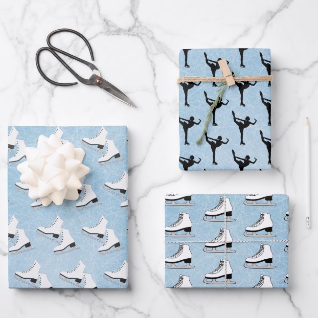 Ice Skating Design Wrapping Paper Set