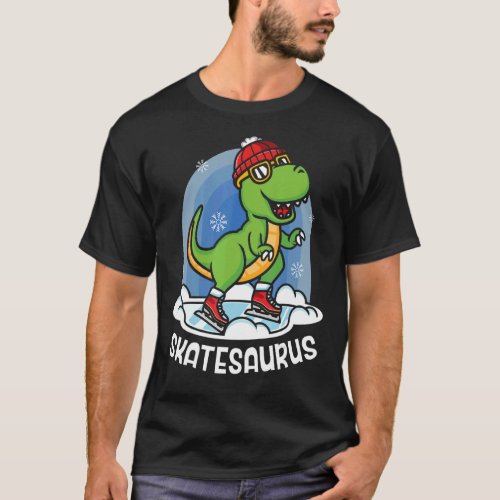 Ice Skating Dinosaur Roller Skater Funny Fossil T_ T_Shirt