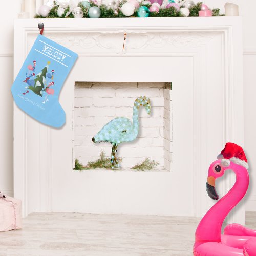 Ice Skating Flamingos With Santa Hats Small Christmas Stocking